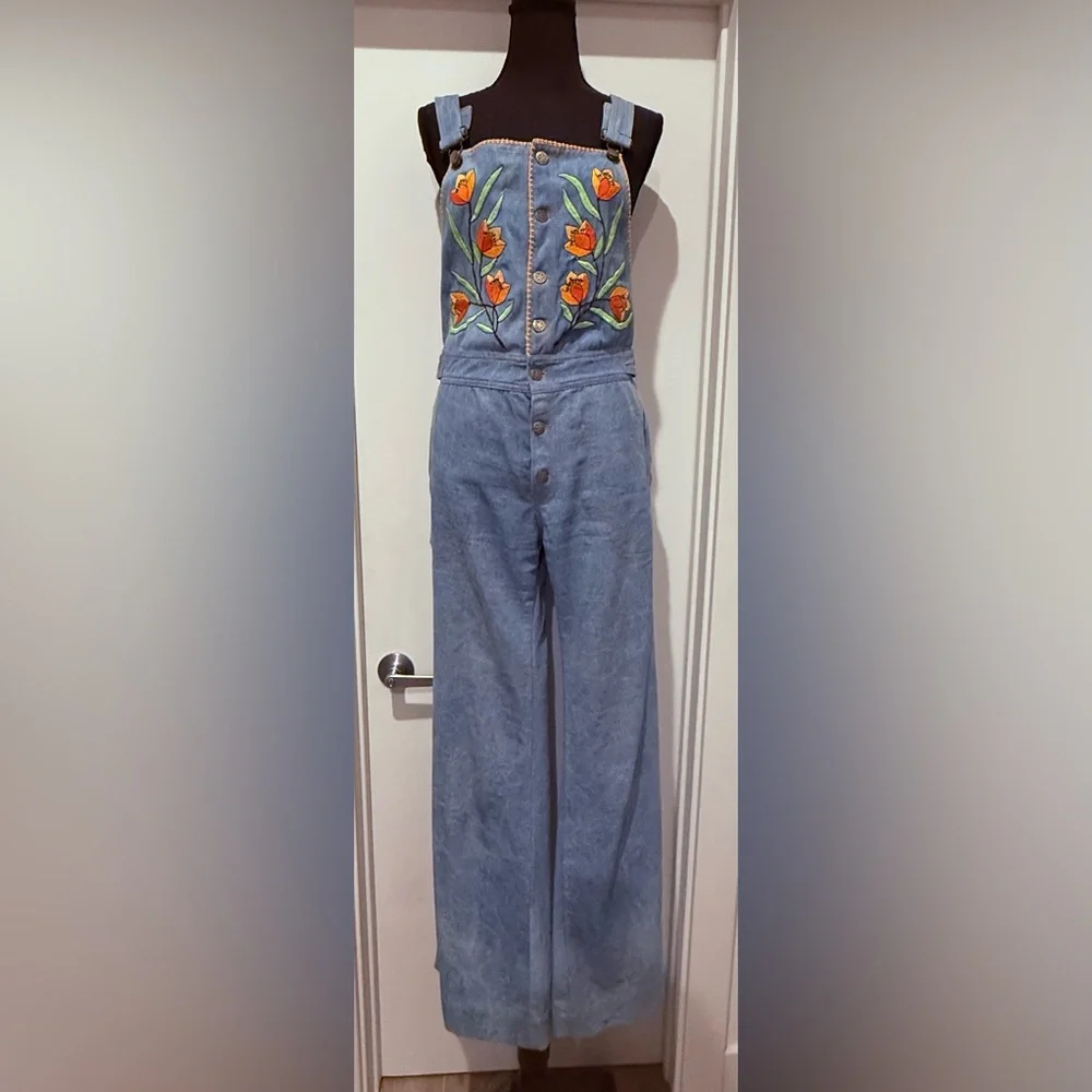 Chasing Unicorns Denim Overalls with Floral Embroidery - Picture 2 of 10
